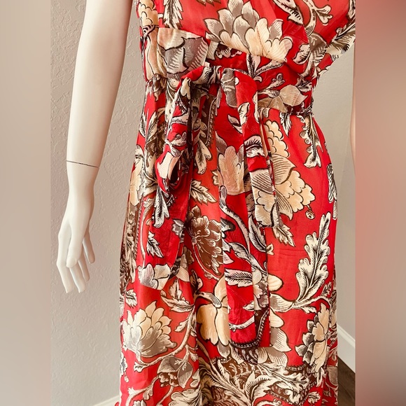 Diane Von Furstenberg Red Floral Silk Tie Waist Dress Size 6 - Picture 3 of 7